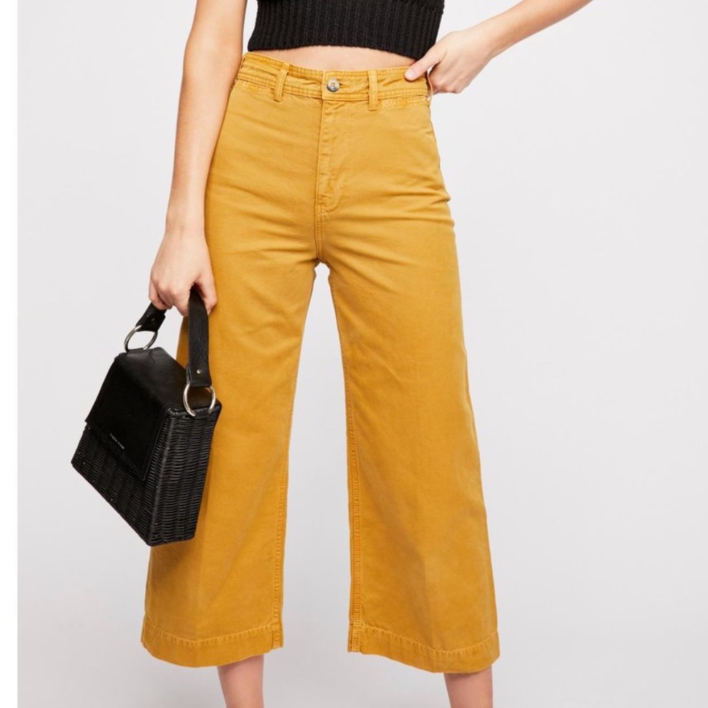 Free People 'We the Free Patti' Mustard High Waist Wide-Leg Crop Jean Sz 26